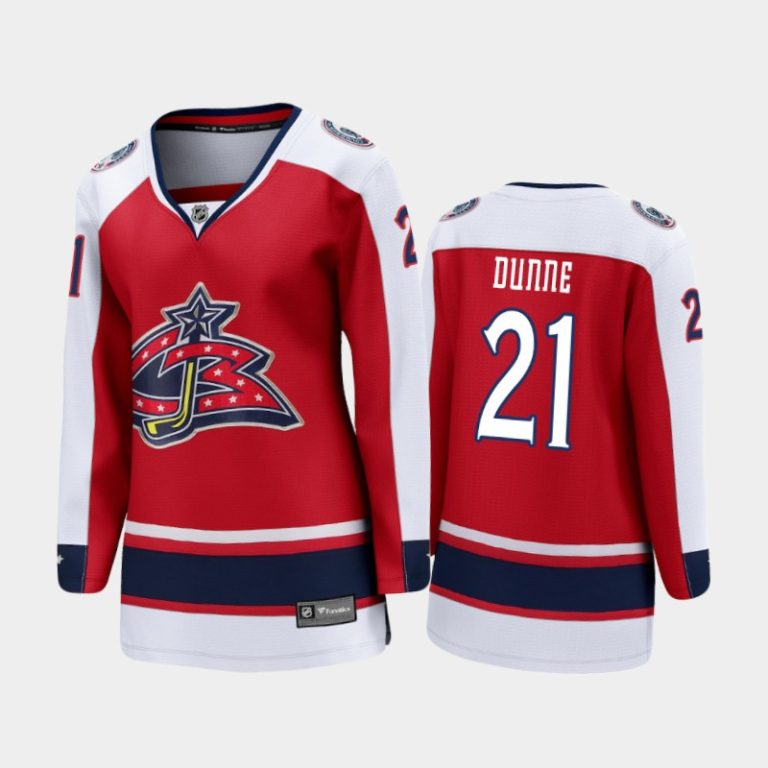 Women 2021 Columbus Blue Jackets Josh Dunne #21 Reverse Retro Jersey - Red