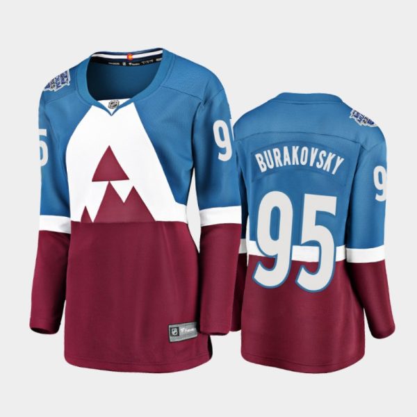 Women Andre Burakovsky #95 Avalanche 2020 Stadium Series Breakaway Player Blue Burgundy Jersey