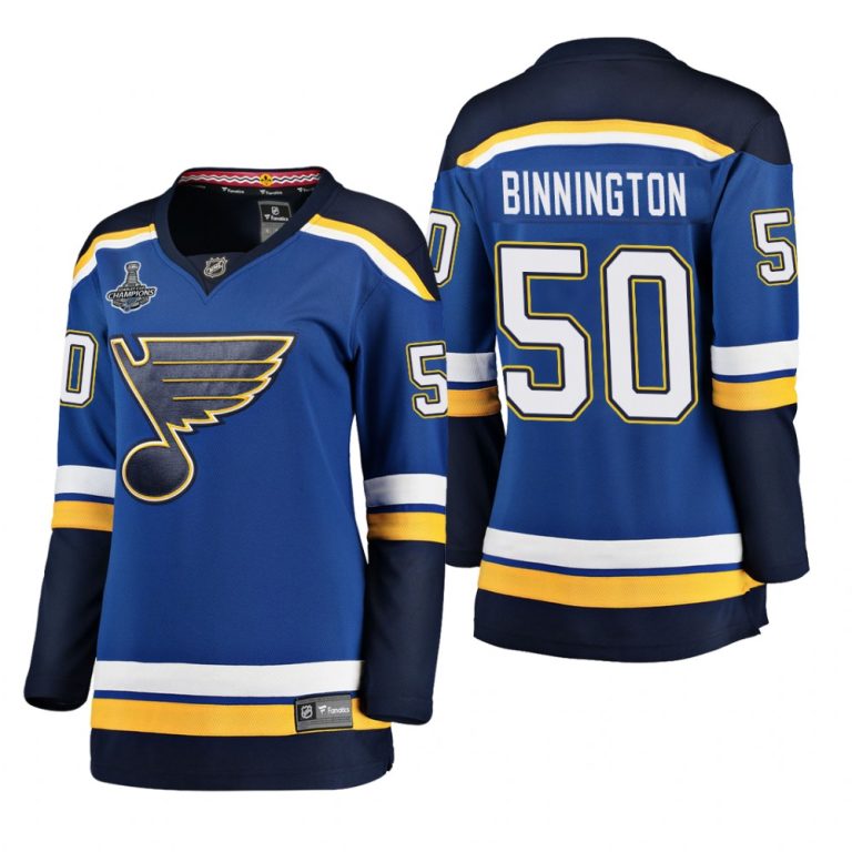 Women Blues Jordan Binnington #50 2019 Stanley Cup Champions Home Blue Jersey -