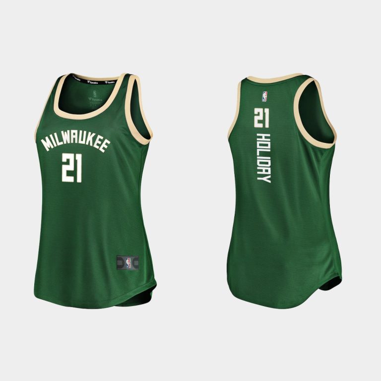 Women Milwaukee Bucks #21 Jrue Holiday Icon Edition Hunter Green Tank Jersey