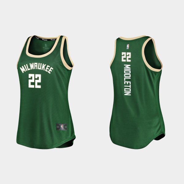 Women Milwaukee Bucks #22 Khris Middleton Icon Edition Hunter Green Tank Jersey