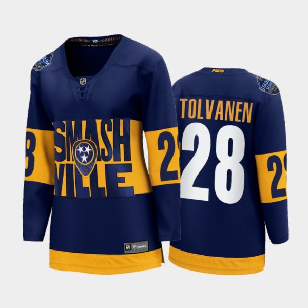 Women Nashville Predators Eeli Tolvanen 2022 Stadium Series Navy Jersey