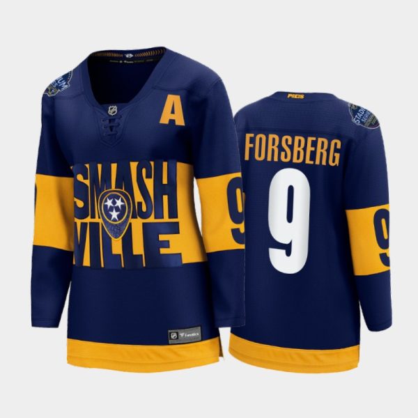 Women Nashville Predators Filip Forsberg 2022 Stadium Series Navy Jersey