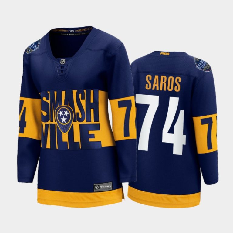 Women Nashville Predators Juuse Saros 2022 Stadium Series Navy Jersey