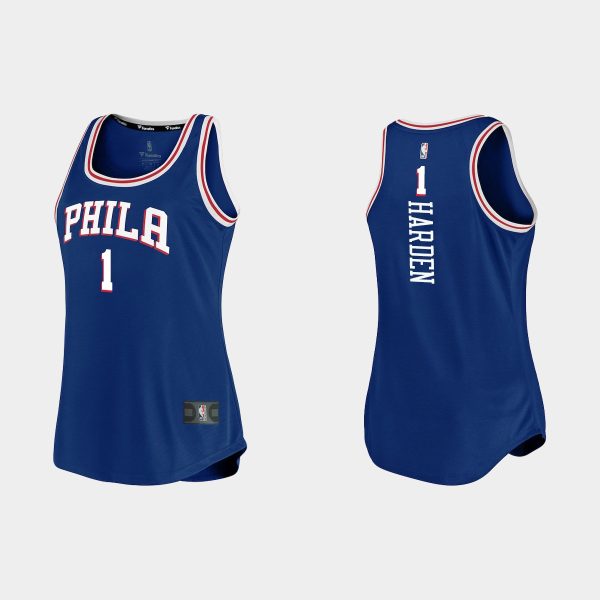 Women Philadelphia 76ers #1 James Harden Icon Edition Royal Tank Jersey