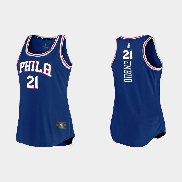 Women Philadelphia 76ers #21 Joel Embiid Icon Edition Royal Tank Jersey