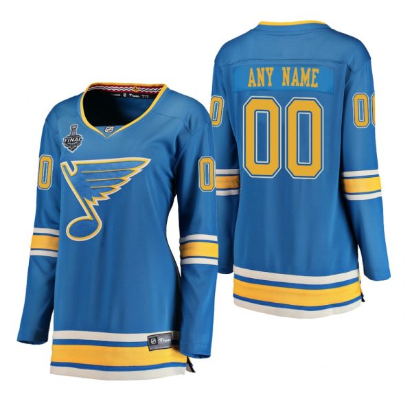 Women St. Louis Blues Custom #00 2019 Stanley Cup Final Alternate Breakaway Blue Jersey