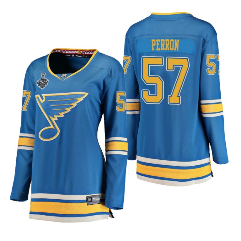 Women St. Louis Blues David Perron #57 2019 Stanley Cup Final Alternate Breakaway Blue Jersey