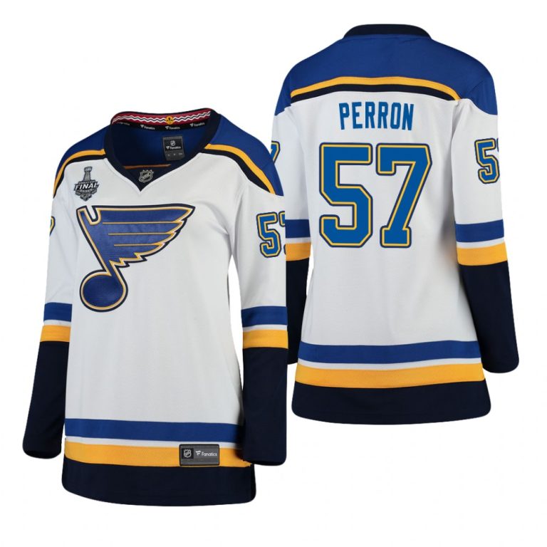 Women St. Louis Blues David Perron #57 2019 Stanley Cup Final Away Breakaway White Jersey