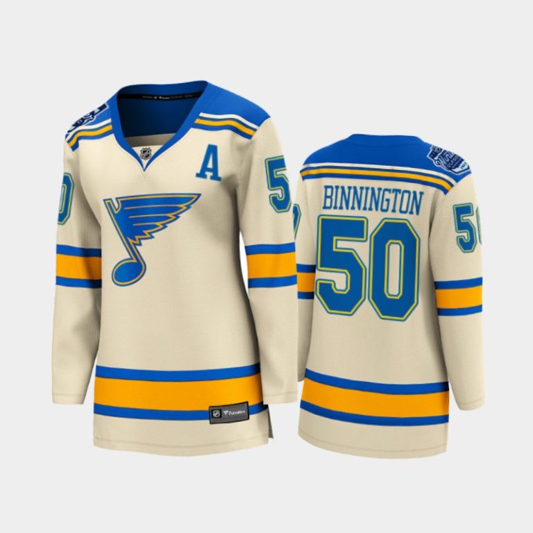 Women St. Louis Blues Jordan Binnington #50 2022 Winter Classic Bluenote Jersey Cream