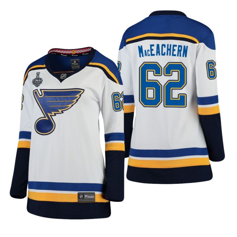 Women St. Louis Blues Mackenzie MacEachern #62 2019 Stanley Cup Final Away Breakaway White Jersey