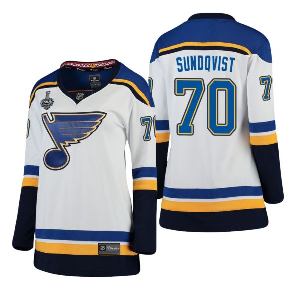 Women St. Louis Blues Oskar Sundqvist #70 2019 Stanley Cup Final Away Breakaway White Jersey