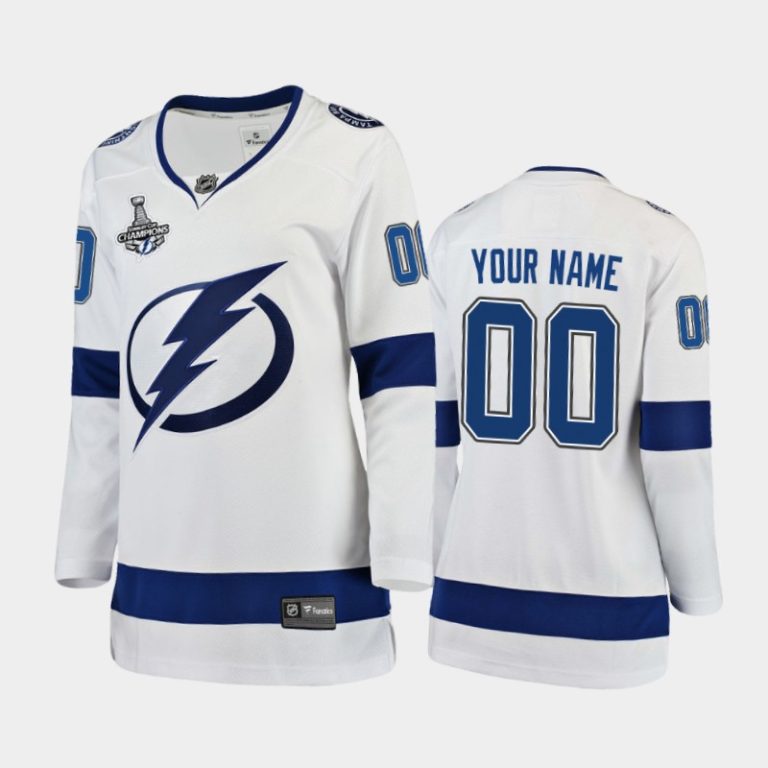 Women Tampa Bay Lightning Custom #00 2020 Stanley Cup Champions Away Breakaway Player Jersey - White