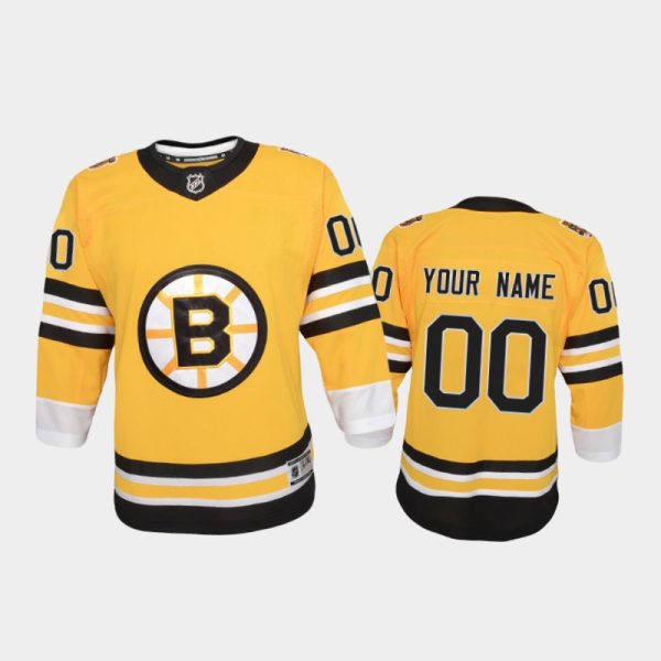Youth Boston Bruins Custom #00 Reverse Retro 2020-21 Replica Gold Jersey