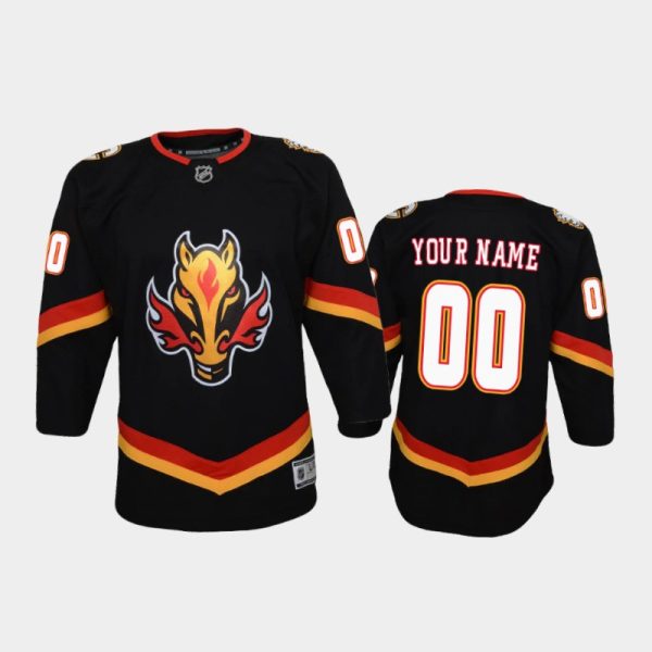 Youth Calgary Flames Custom #00 Reverse Retro 2020-21 Replica Black Jersey