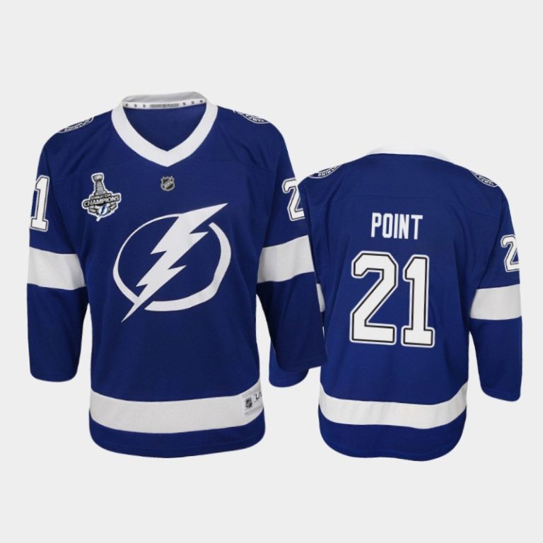 Youth Lightning Brayden Point #21 2020 Stanley Cup Champions Home Replica Player Blue Jersey