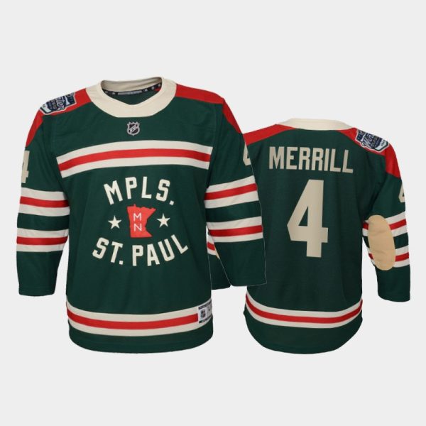 Youth Minnesota Wild Jon Merrill #4 2022 Winter Classic State Of Hockey Green Jersey