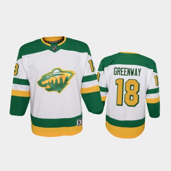 Youth Minnesota Wild Jordan Greenway #18 Reverse Retro 2020-21 Replica White Jersey