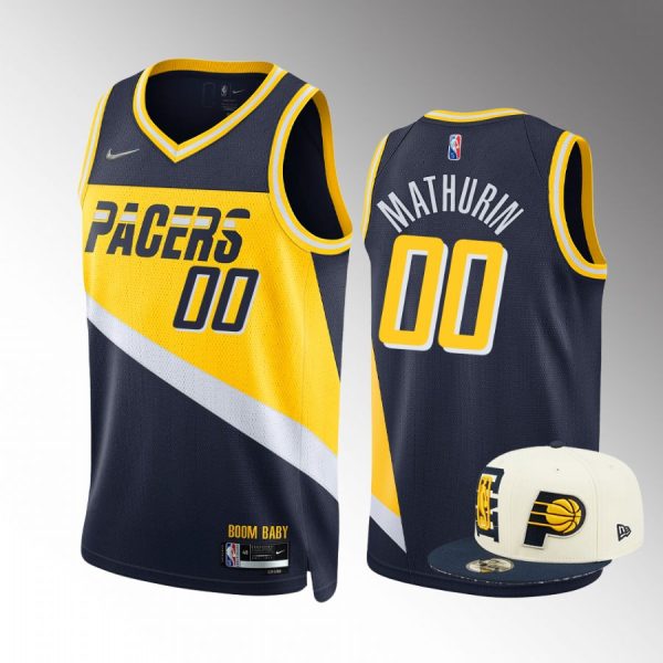 2022 NBA Draft Bennedict Mathurin #00 Indiana Pacers Navy Jersey City Edition