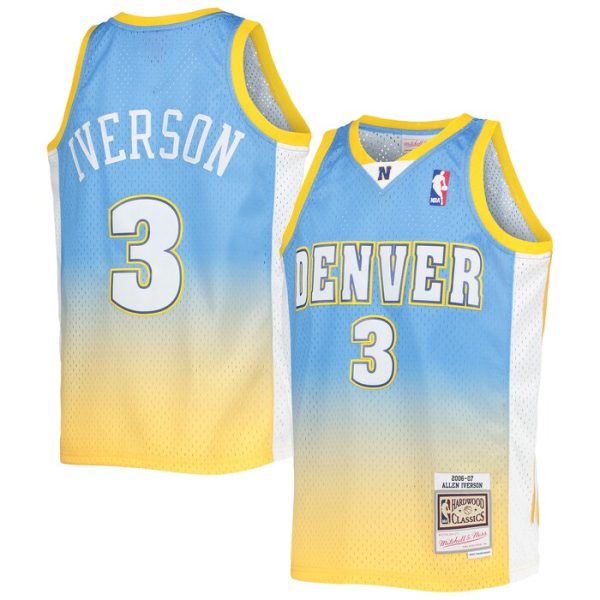 Allen Iverson Denver Nuggets M&N Youth 2006-07 Hardwood Classics Fadeaway Swingman Jersey - Powder Blue/Gold