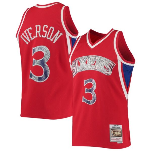 Allen Iverson Philadelphia 76ers M&N 1996-97 Hardwood Classics NBA 75th Anniversary Diamond Swingman Jersey - Red