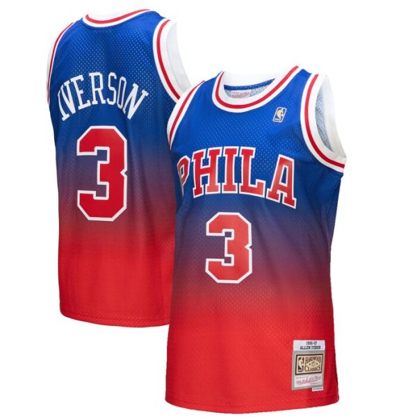 Allen Iverson Philadelphia 76ers M&N 1996/97 Hardwood Classics Fadeaway Swingman Player Jersey - Red/Royal