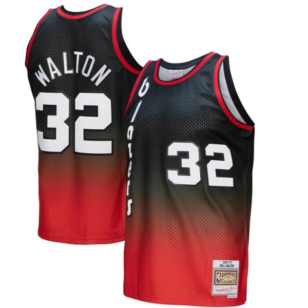 Bill Walton Portland Trail Blazers M&N 1976/77 Hardwood Classics Fadeaway Swingman Player Jersey - Red/Black