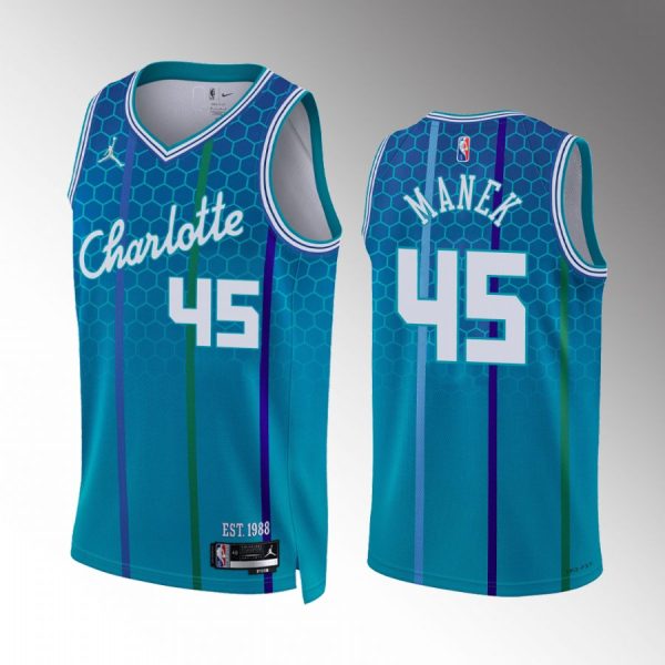 Charlotte Hornets Brady Manek 2022 NBA Draft #45 Blue Jersey City Edition UNC Carolina