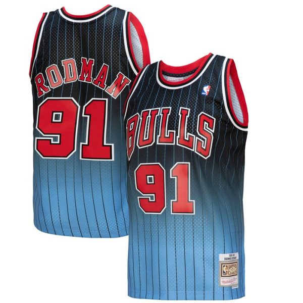 Dennis Rodman Chicago Bulls M&N 1995/96 Hardwood Classics Fadeaway Swingman Player Jersey - Black/Light Blue