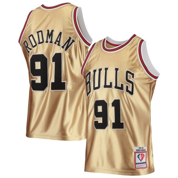 Dennis Rodman Chicago Bulls M&N 75th Anniversary 1997-98 Hardwood Classics Swingman Jersey - Gold