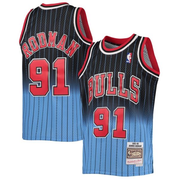 Dennis Rodman Chicago Bulls M&N Youth 1995/96 Hardwood Classics Fadeaway Swingman Player Jersey - Blue/Black