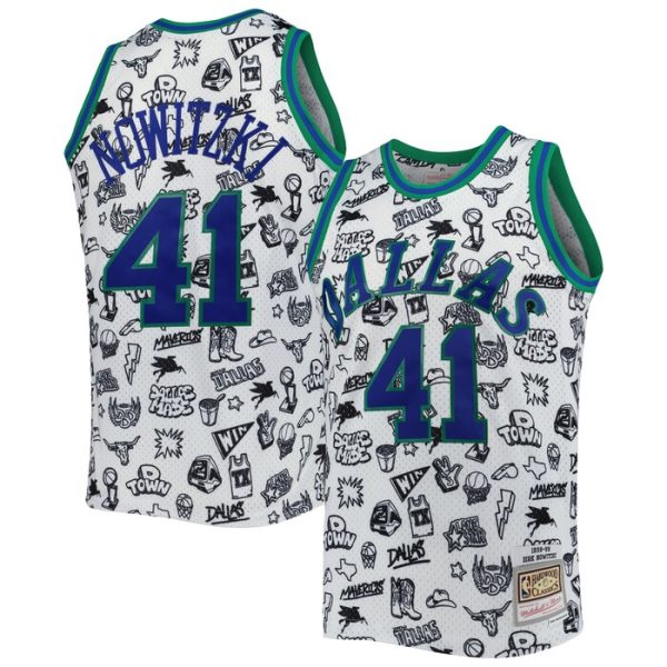 Dirk Nowitzki Dallas Mavericks M&N 1998-99 Hardwood Classics Doodle Swingman Jersey - White