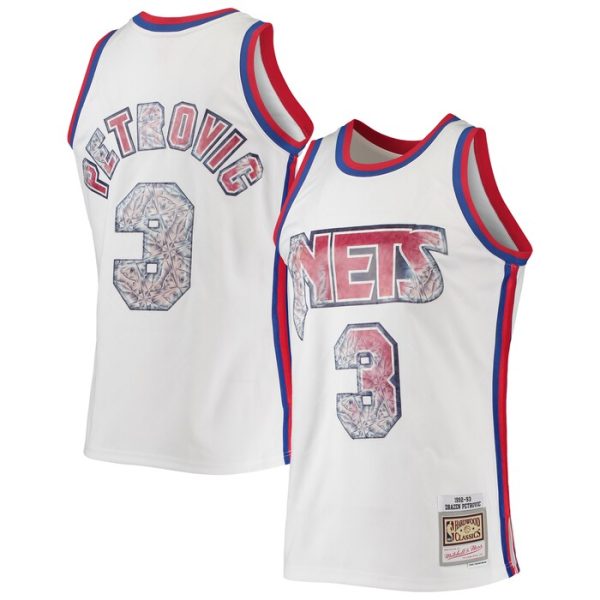 Drazen Petrovic New Jersey Nets M&N 1996-97 Hardwood Classics NBA 75th Anniversary Diamond Swingman Jersey - White