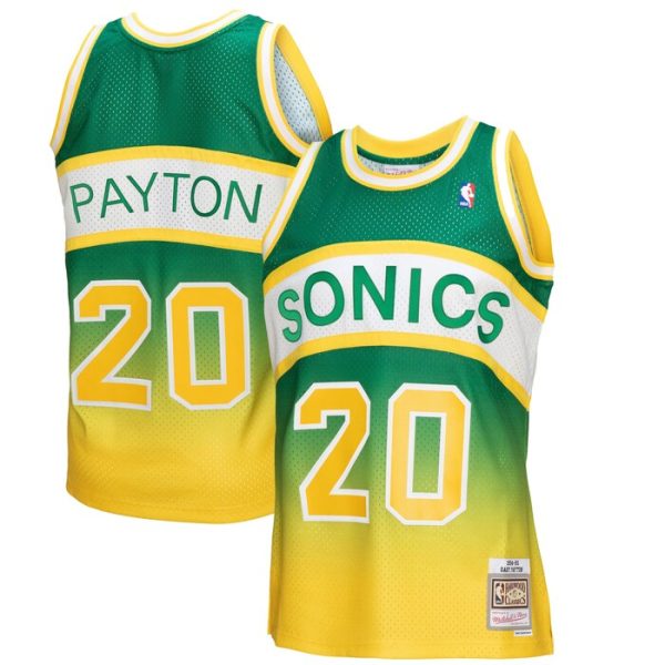 Gary Payton Seattle SuperSonics M&N 1994/95 Hardwood Classics Fadeaway Swingman Player Jersey - Yellow/Green