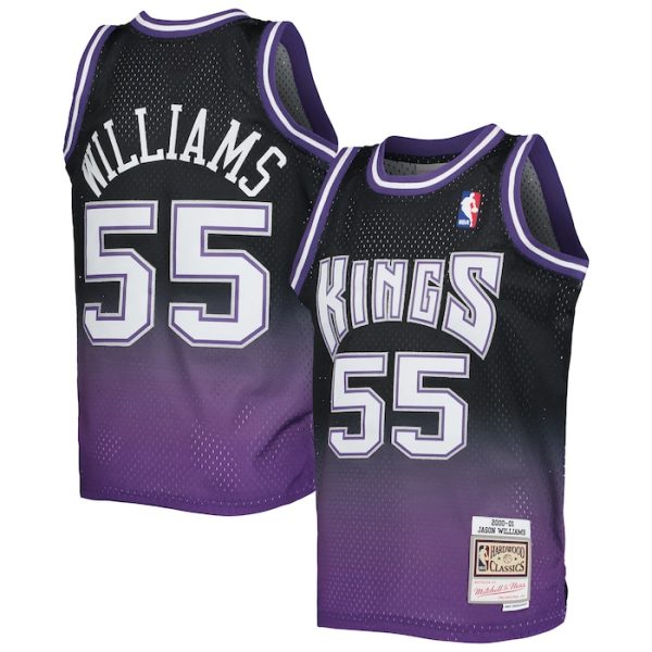 Jason Williams Sacramento Kings M&N Youth 2000-01 Hardwood Classics Fadeaway Swingman Jersey - Black/Purple