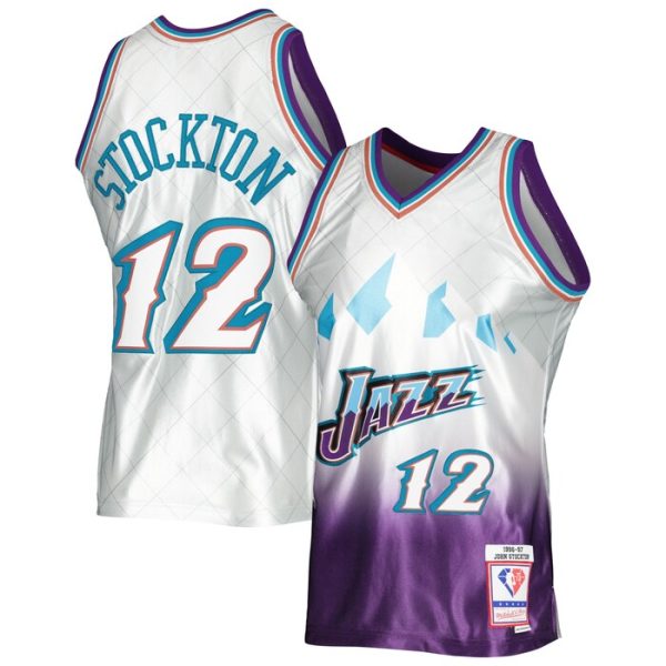 John Stockton Utah Jazz M&N 1996-97 Hardwood Classics 75th Anniversary Swingman Jersey - Platinum