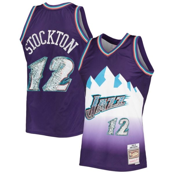 John Stockton Utah Jazz M&N 1996-97 Hardwood Classics NBA 75th Anniversary Diamond Swingman Jersey - Purple