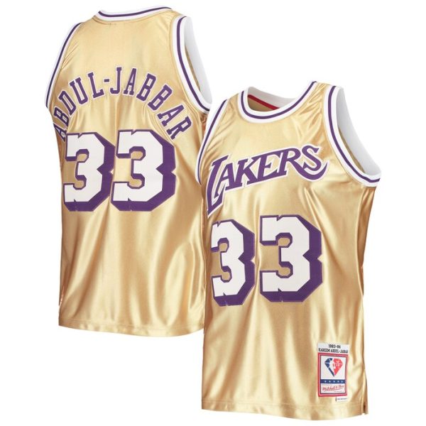 Kareem Abdul-Jabbar Los Angeles Lakers M&N 75th Anniversary 1983-84 Hardwood Classics Swingman Jersey - Gold