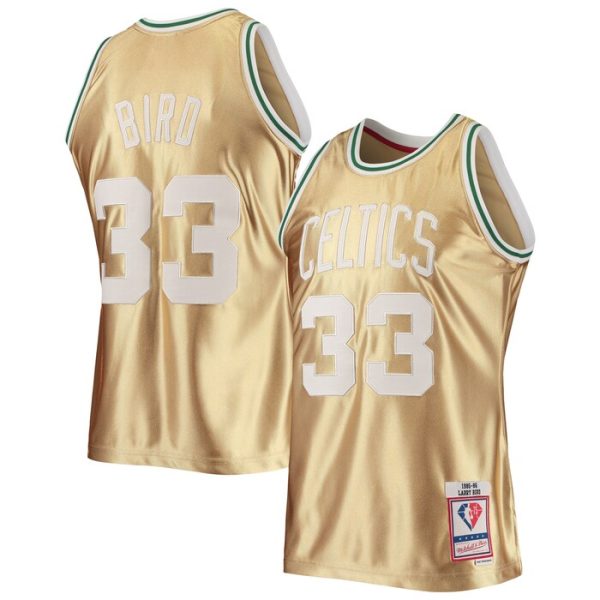 Larry Bird Boston Celtics M&N 75th Anniversary 1985-86 Hardwood Classics Swingman Jersey - Gold