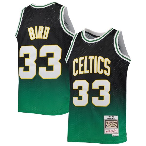 Larry Bird Boston Celtics M&N Youth 1985/86 Hardwood Classics Fadeaway Swingman Player Jersey - Kelly Green/Black