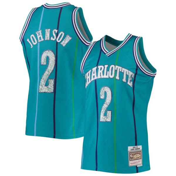 Larry Johnson Charlotte Hornets M&N 1996-97 Hardwood Classics NBA 75th Anniversary Diamond Swingman Jersey - Teal