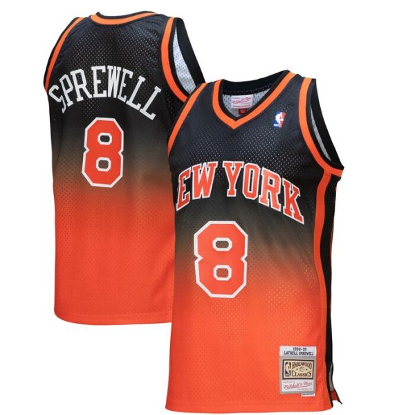 Latrell Sprewell New York Knicks M&N 1998/99 Hardwood Classics Fadeaway Swingman Player Jersey - Orange/Black