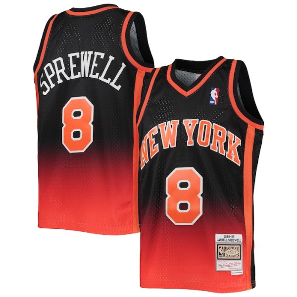 Latrell Sprewell New York Knicks M&N Youth 1998/99 Hardwood Classics Fadeaway Swingman Player Jersey - Orange/Black