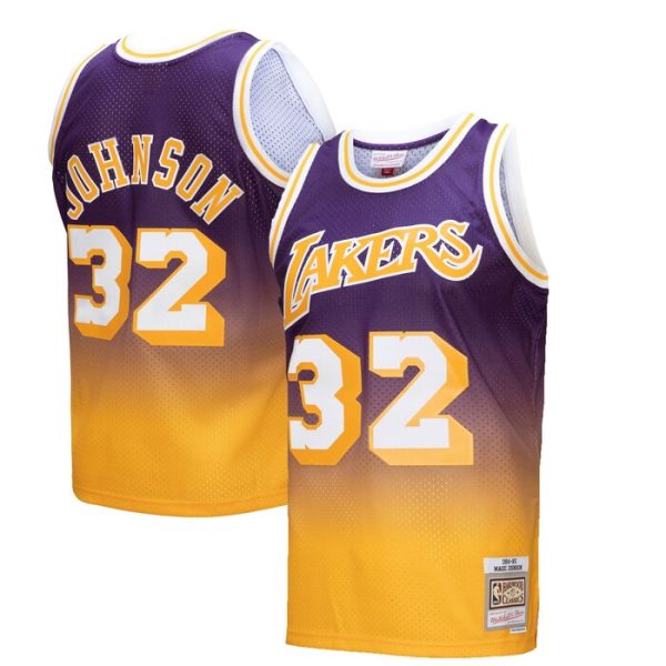 Magic Johnson Los Angeles Lakers M&N 1984/85 Hardwood Classics Fadeaway Swingman Player Jersey - Gold/Purple