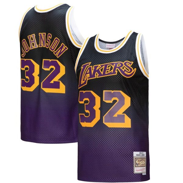 Magic Johnson Los Angeles Lakers M&N 1984/85 Hardwood Classics Fadeaway Swingman Player Jersey - Purple/Black