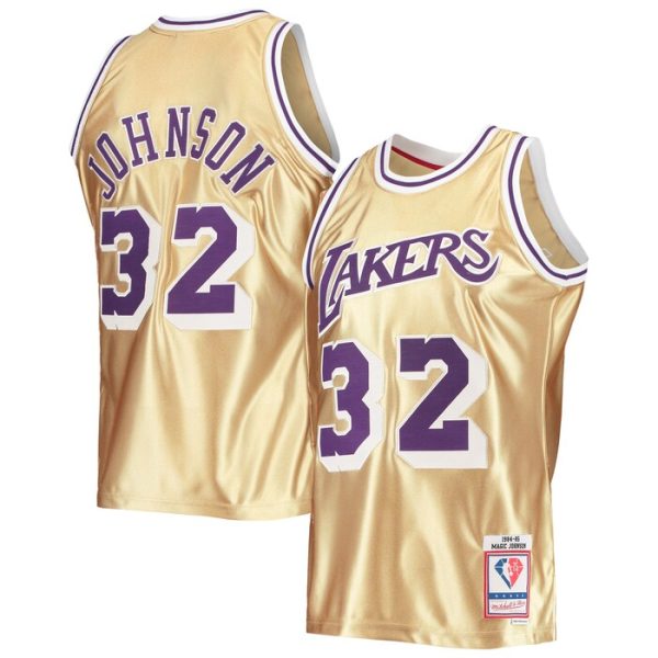 Magic Johnson Los Angeles Lakers M&N 75th Anniversary 1984-85 Hardwood Classics Swingman Jersey - Gold