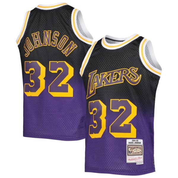 Magic Johnson Los Angeles Lakers M&N Youth 1984-85 Hardwood Classics Fadeaway Swingman Jersey - Black/Purple