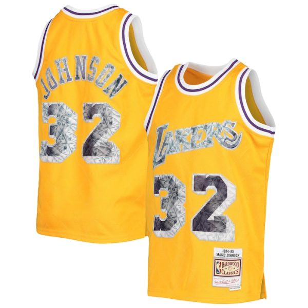 Magic Johnson Los Angeles Lakers M&N Youth Hardwood Classics 75th Anniversary Diamond Jersey