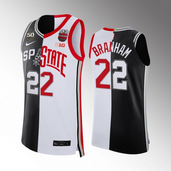 Malaki Branham Split Edition Spurs X Ohio State #22 Black White Jersey 2022 NBA Draft