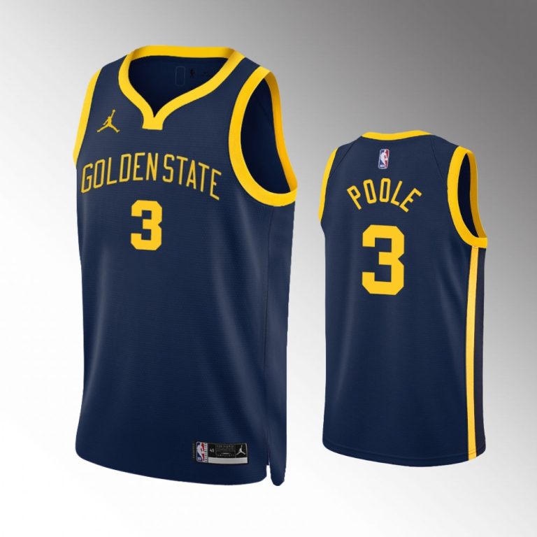 Men Golden State Warriors Jordan Poole 2022-23 Statement Edition Navy Swingman Jersey